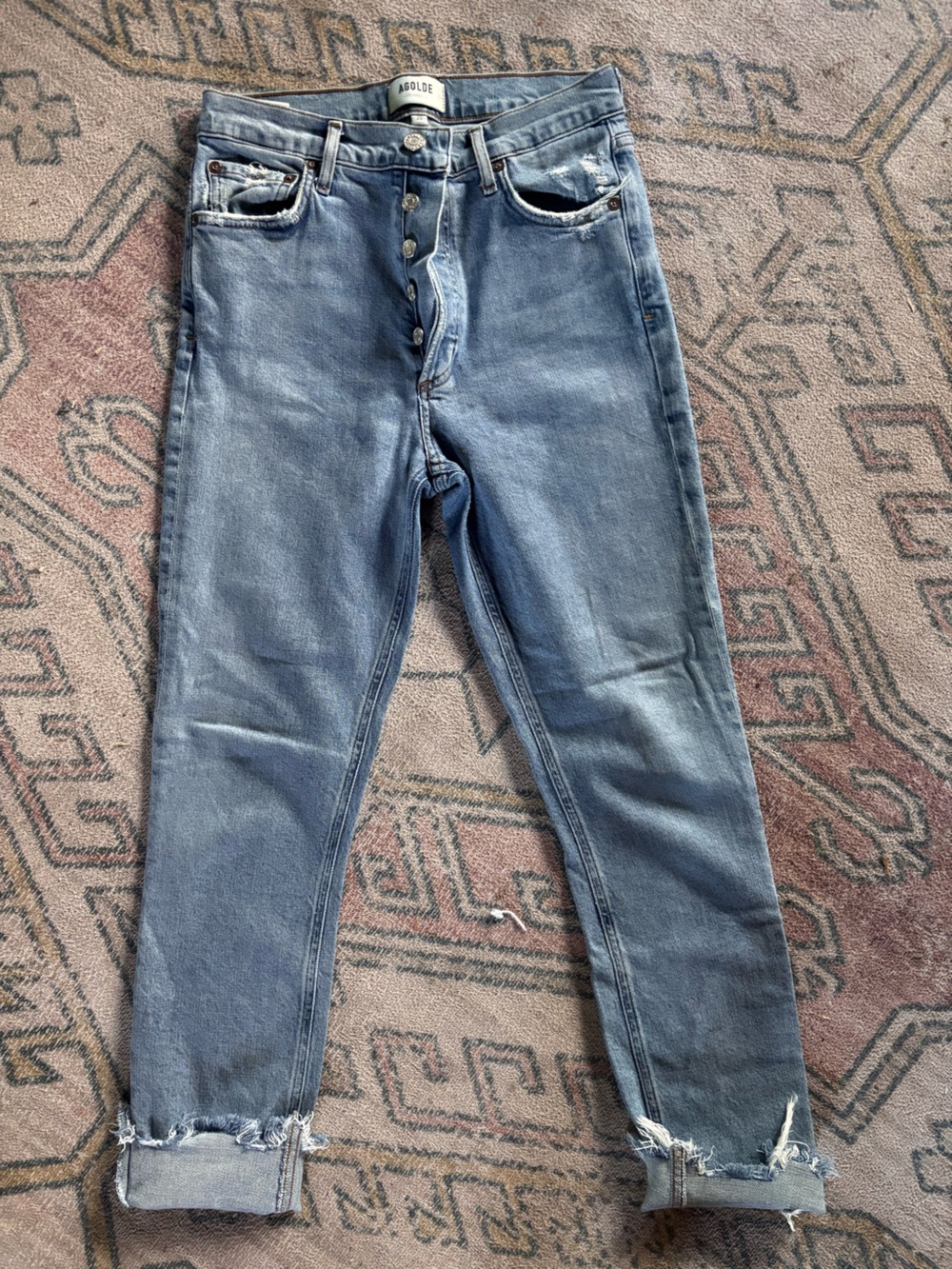 Agolde Straight Leg Jeans in Light Blue Wash